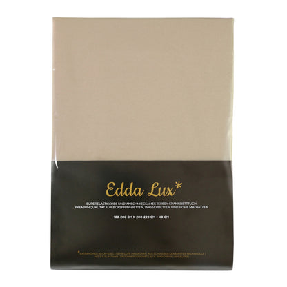 Verpackung von Edda Lux Spannbettlaken für Boxspringbetten und hohe Matratzen mit aufgedrucktem Matratzenmaß 200×200 cm