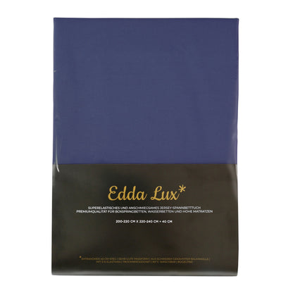 Verpackung von Edda Lux Spannbetttuch für Boxspringbetten und Wasserbetten mit aufgedrucktem Matratzenmaß 220×240 cm