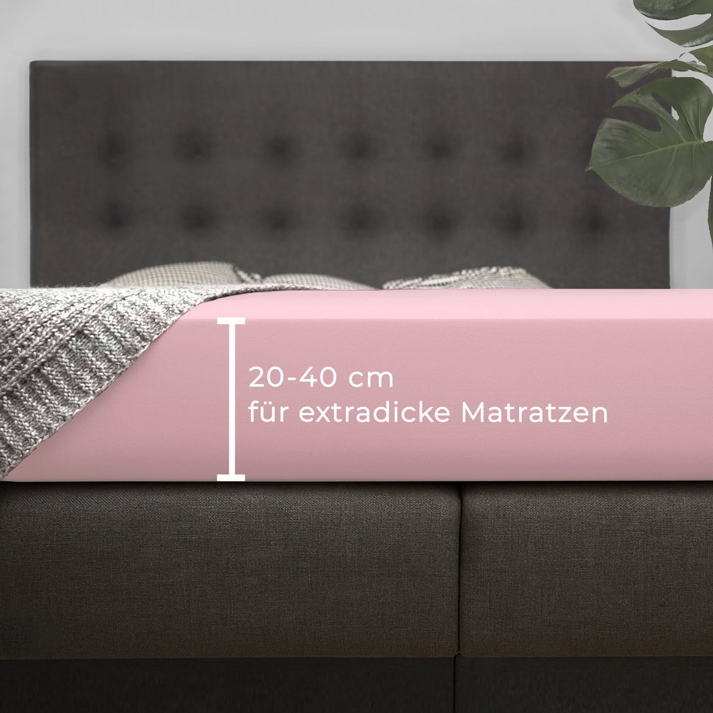Rosafarbenes Spannbettlaken für Boxspringbetten und hohe Matratzen mit 35 cm Steghöhe