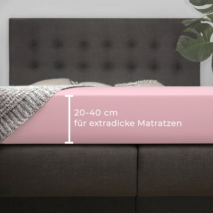 Rosafarbenes Spannbettlaken für Boxspringbetten und hohe Matratzen mit 35 cm Steghöhe