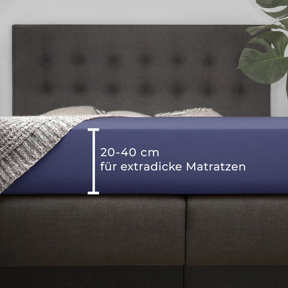 Dunkelblaues Spannbetttuch für Boxspringbetten und hohe Matratzen mit 25 cm Steghöhe