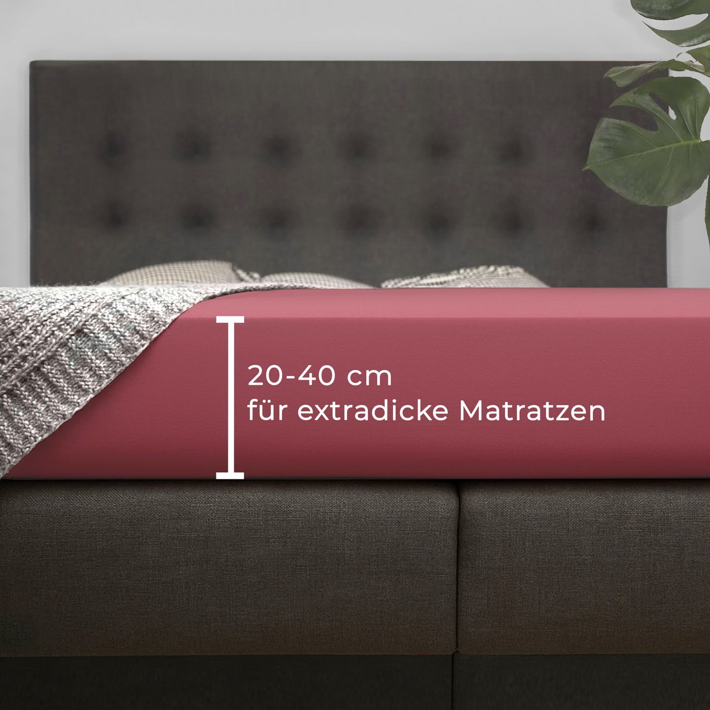 Rotes Spannbettlaken für Boxspringbetten und hohe Matratzen mit 35 cm Steghöhe